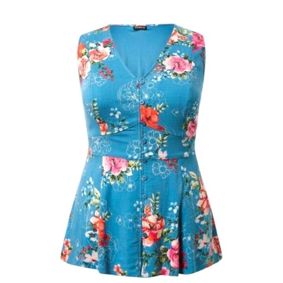 TORRID RAYON SLUB Button -Up With Waist Detail Floral Tank Top. Plus Size 2X - Picture 3 of 8